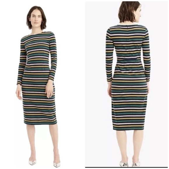 J. Crew Dresses & Skirts - J. Crew Long Sleeve Striped Midi Dress Women's Multicolor Cotton Sz 4